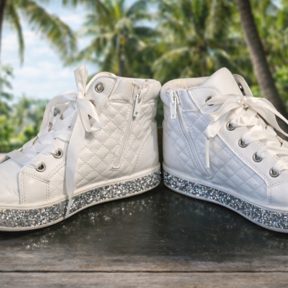 Justice White Quilted Sneakers with Glitter Sole